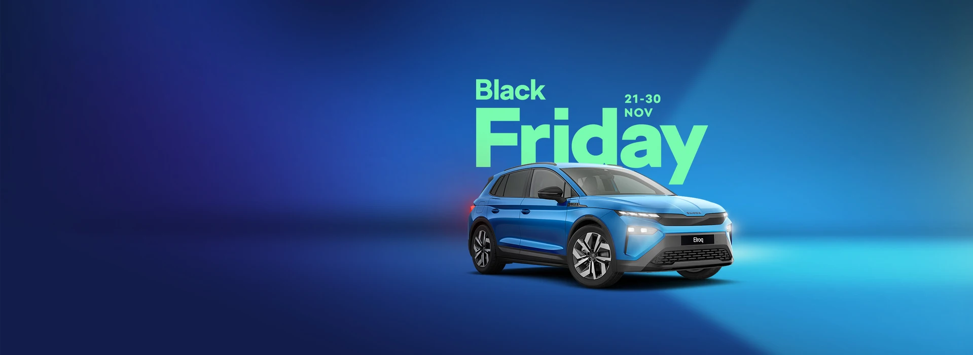 Elroq SportLine Race Blue in blue studio with "Black Friday 21st to 30th November shown"