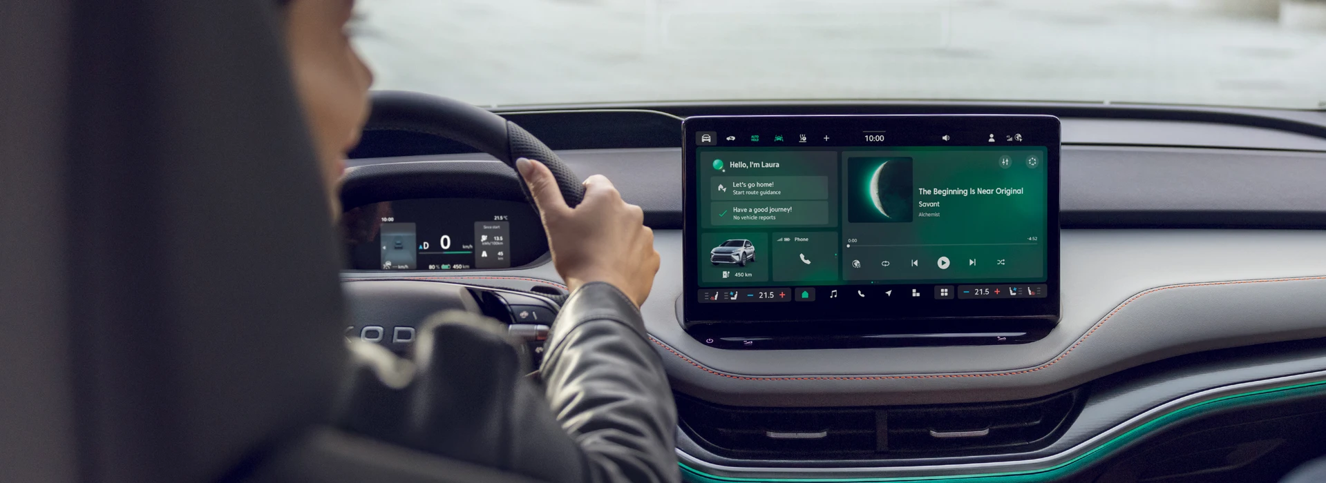 Vue depuis le siège arrière sur l'écran d'infodivertissement.